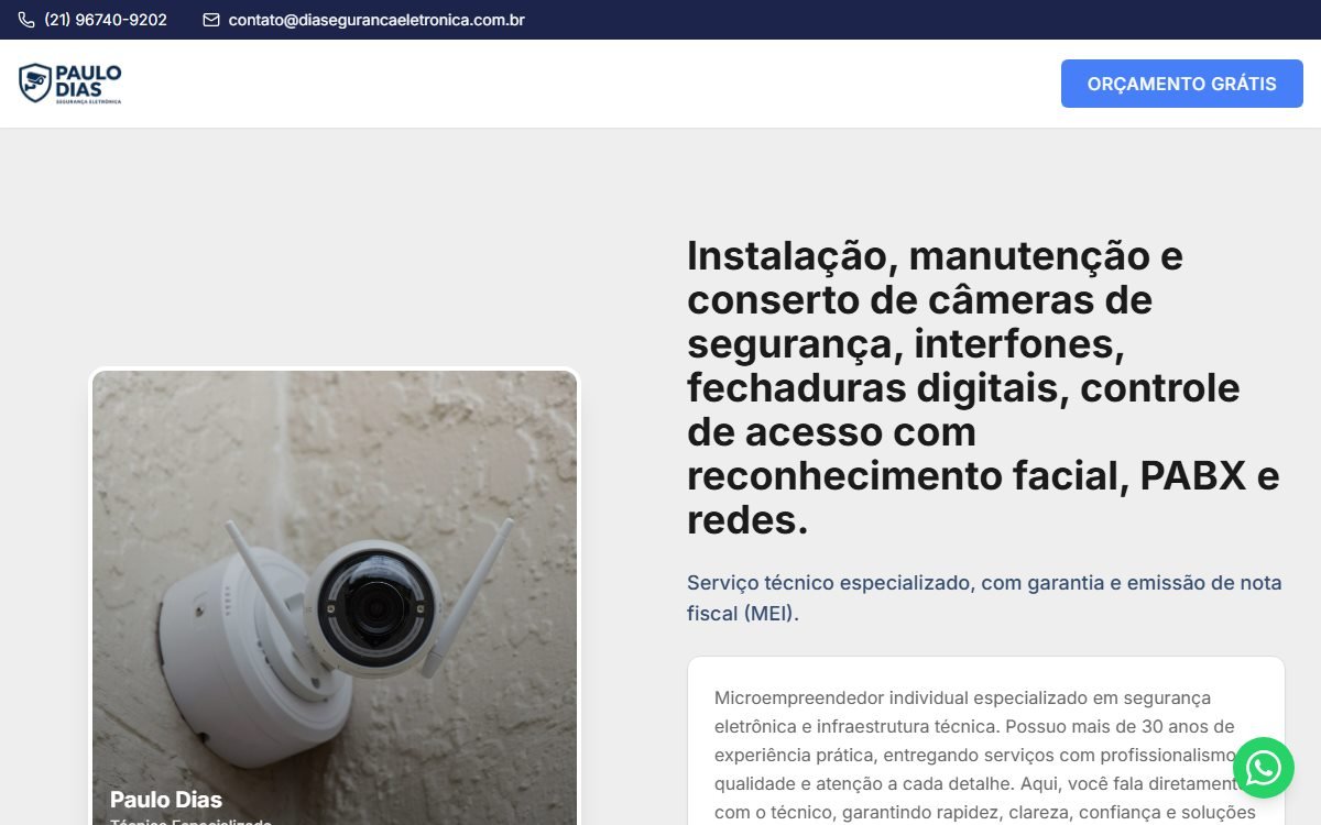 Site Dias Segurança Eletrônica no computador